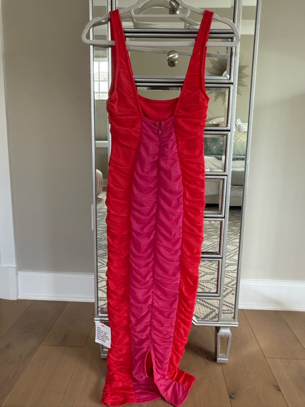 NWT ASOS DESIGN - Pink and Red Ruched Bodycon Midi Dress - Picture 4 of 9